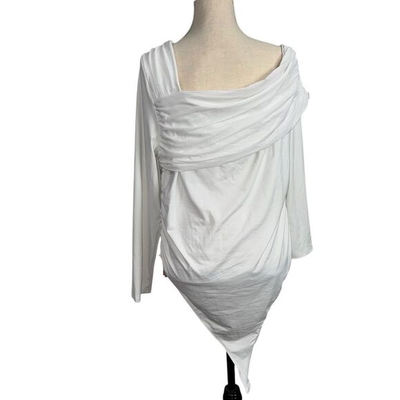 NWOT Solid White long Sleeve One Shoulder bodysuit size 3X overlay Top Dressy - Picture 9 of 11